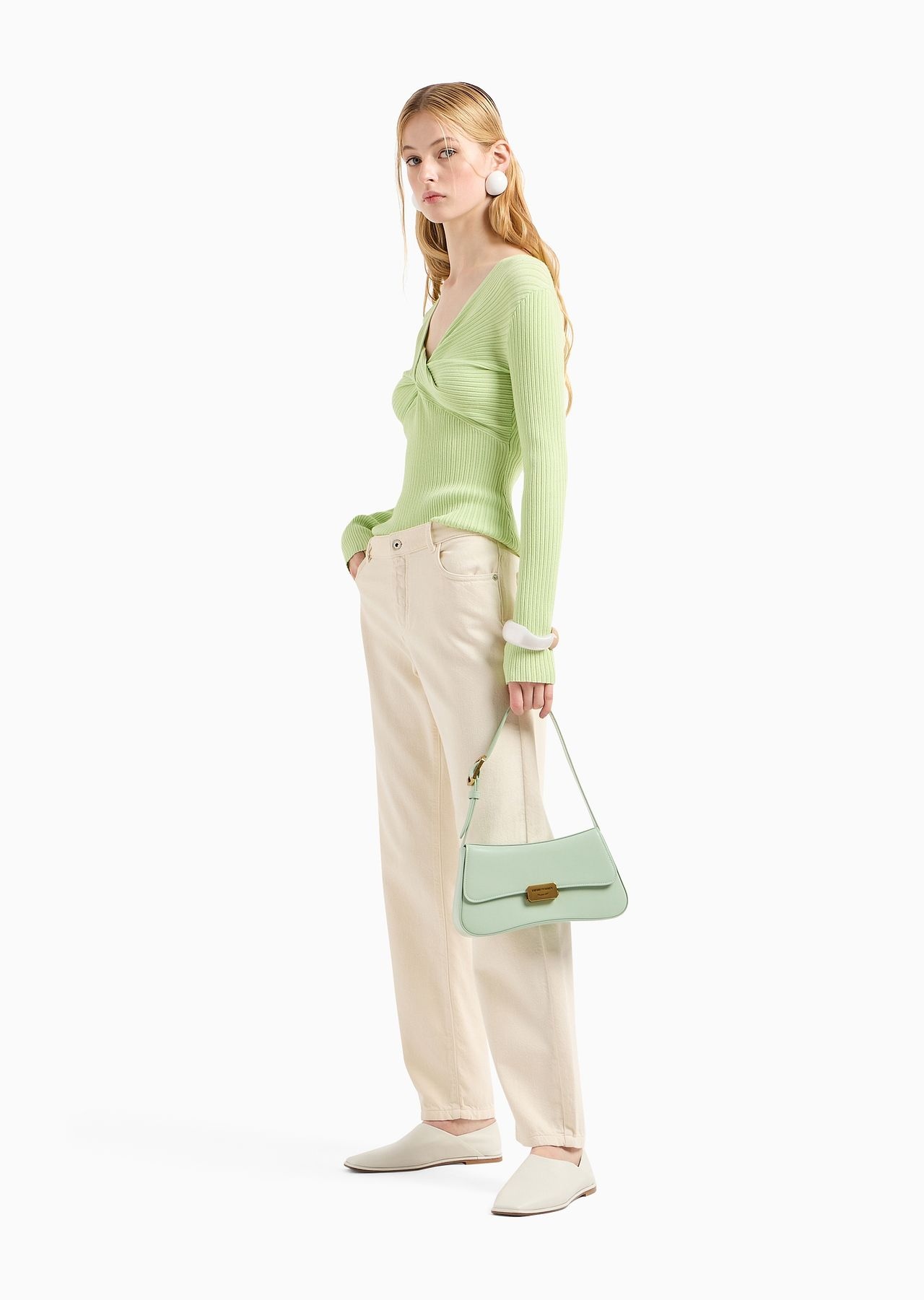 Link-stitch viscose-blend jumper with crossover V neckline - 4