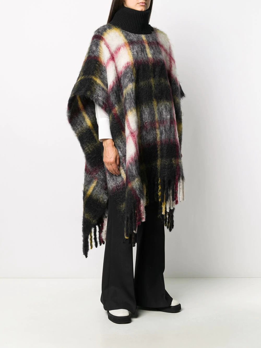 check pattern roll neck poncho - 3