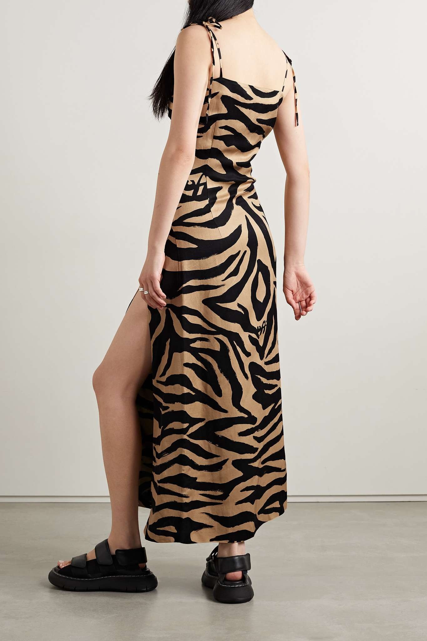 Twist-front zebra-print woven midi dress - 3