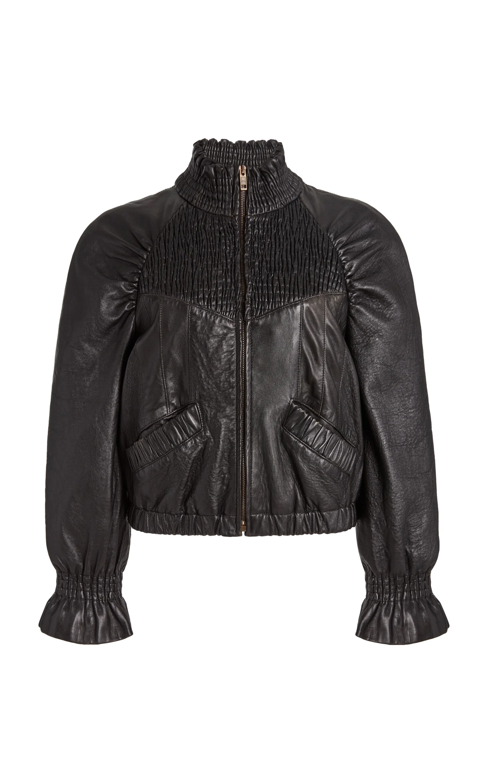 Shirred Leather Jacket black - 1