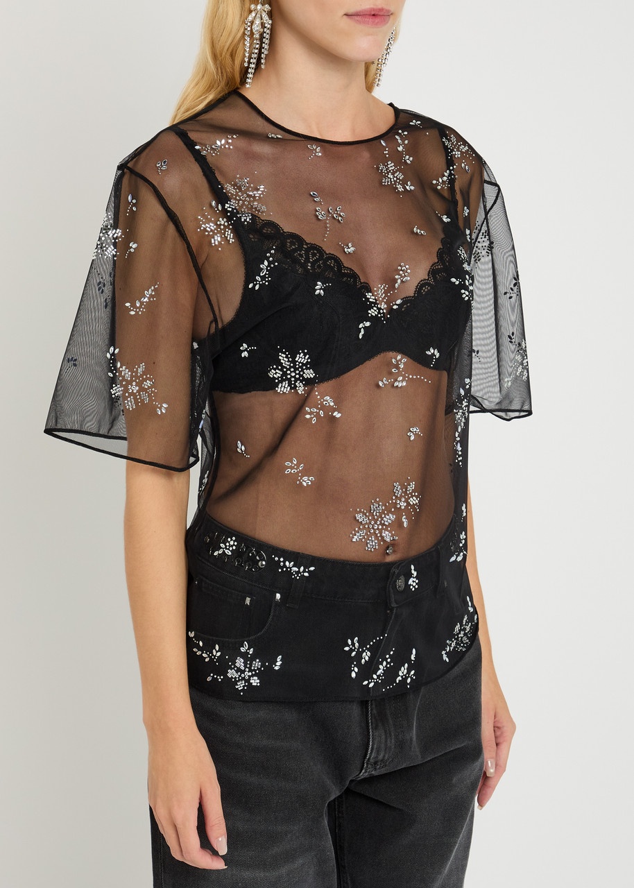 Rabanne Crystal-embellished Mesh T-shirt - 2