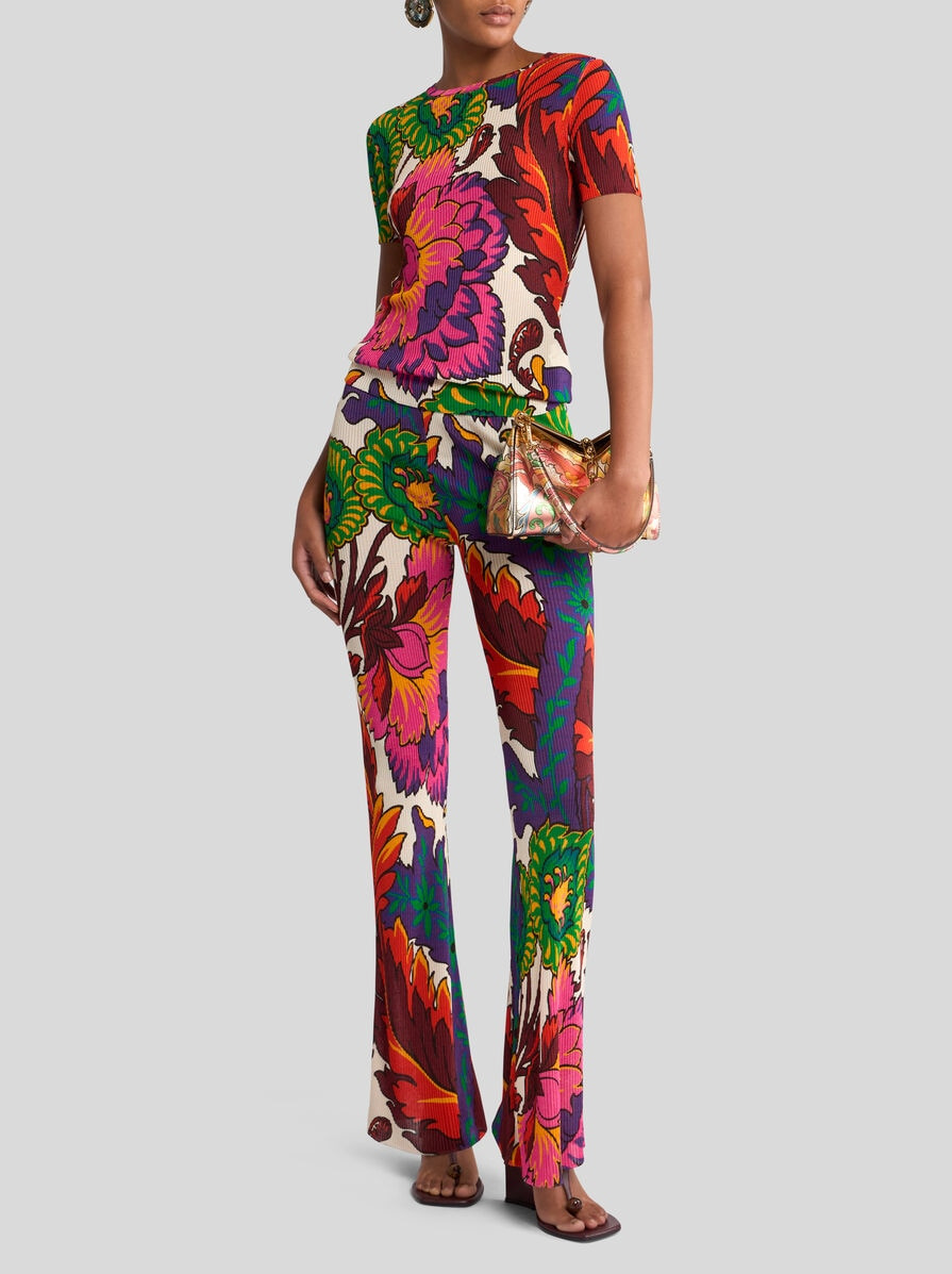 RIBBED T-SHIRT WITH MULTICOLOURED FLORAL PRINT - 4