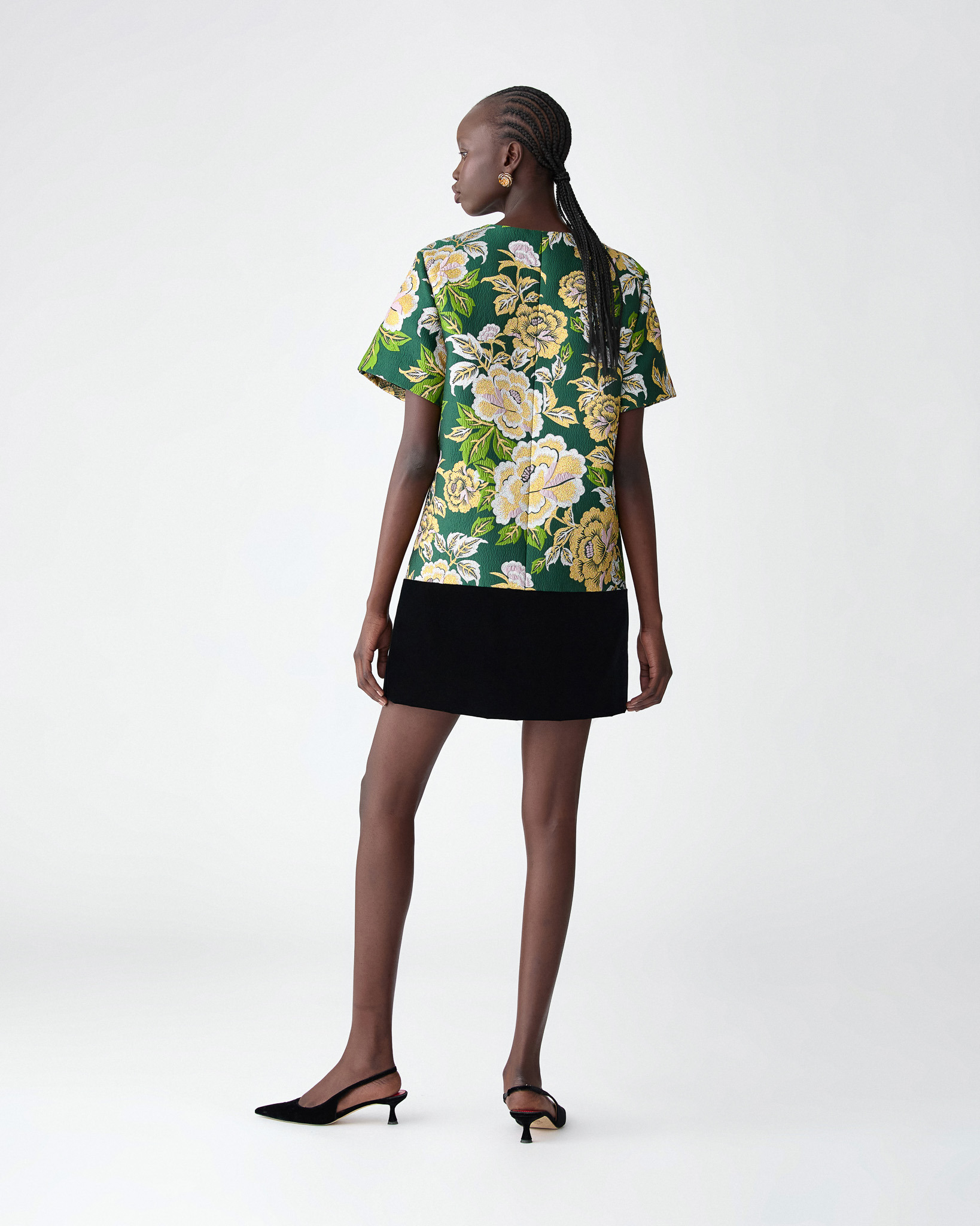 Floral Jacquard and Velvet Shift Dress - 3
