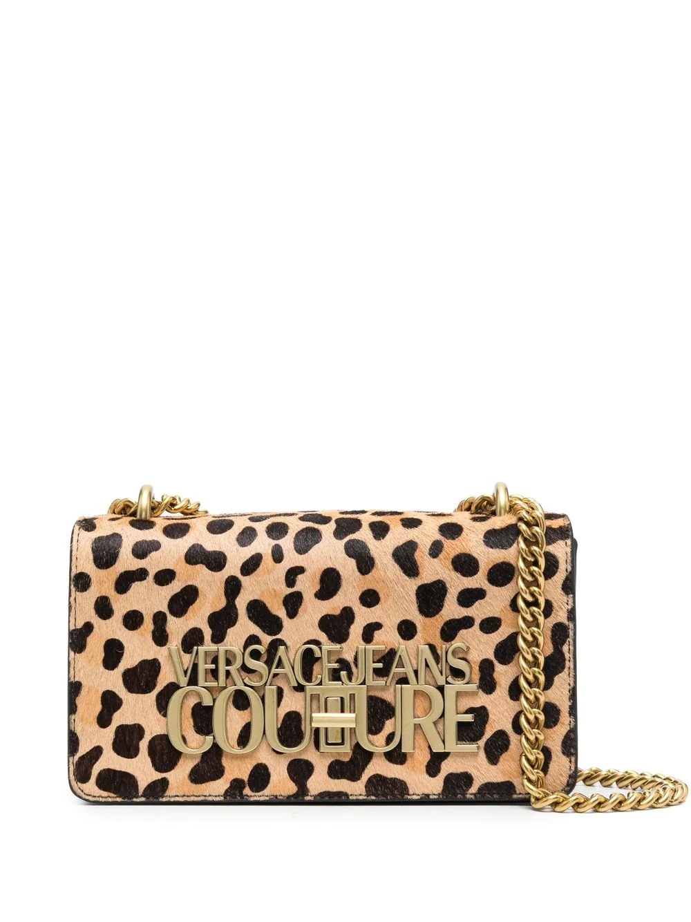 leopard-print logo-plaque crossbody bag - 1