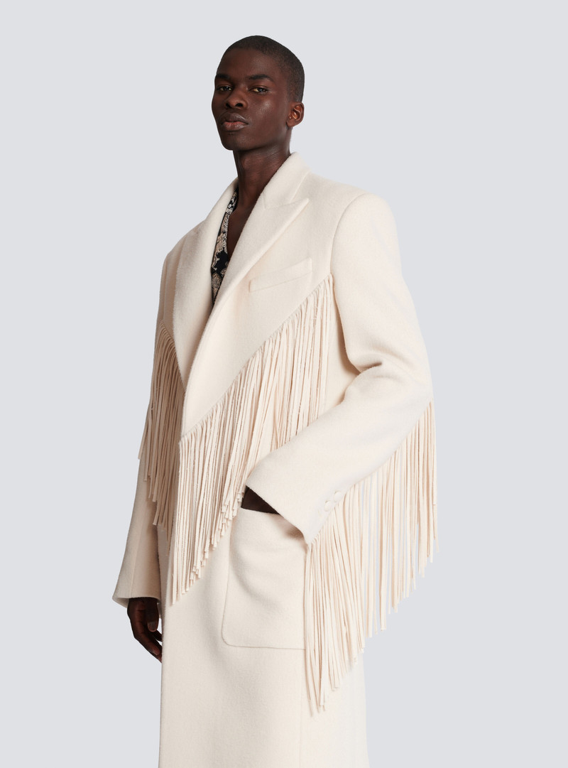 Unisex long fringed wool and cashmere coat 6