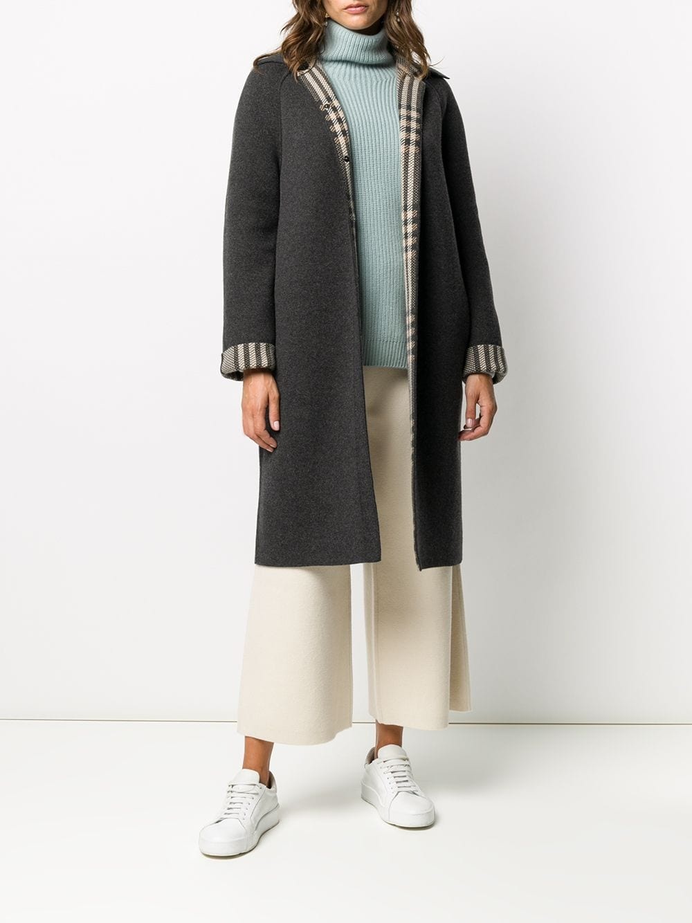 spread-collar check coat - 6