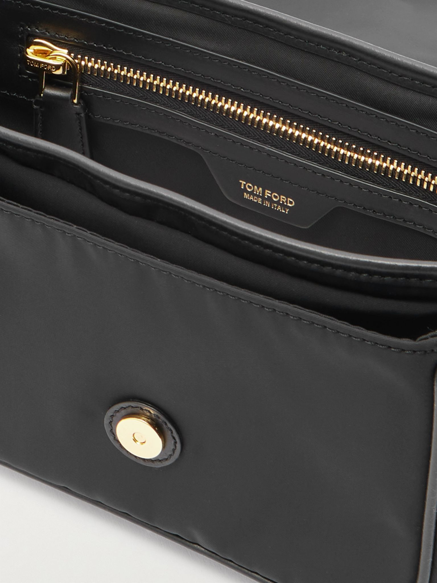 Leather-Trimmed Recycled-Nylon Messenger Bag Black - 5