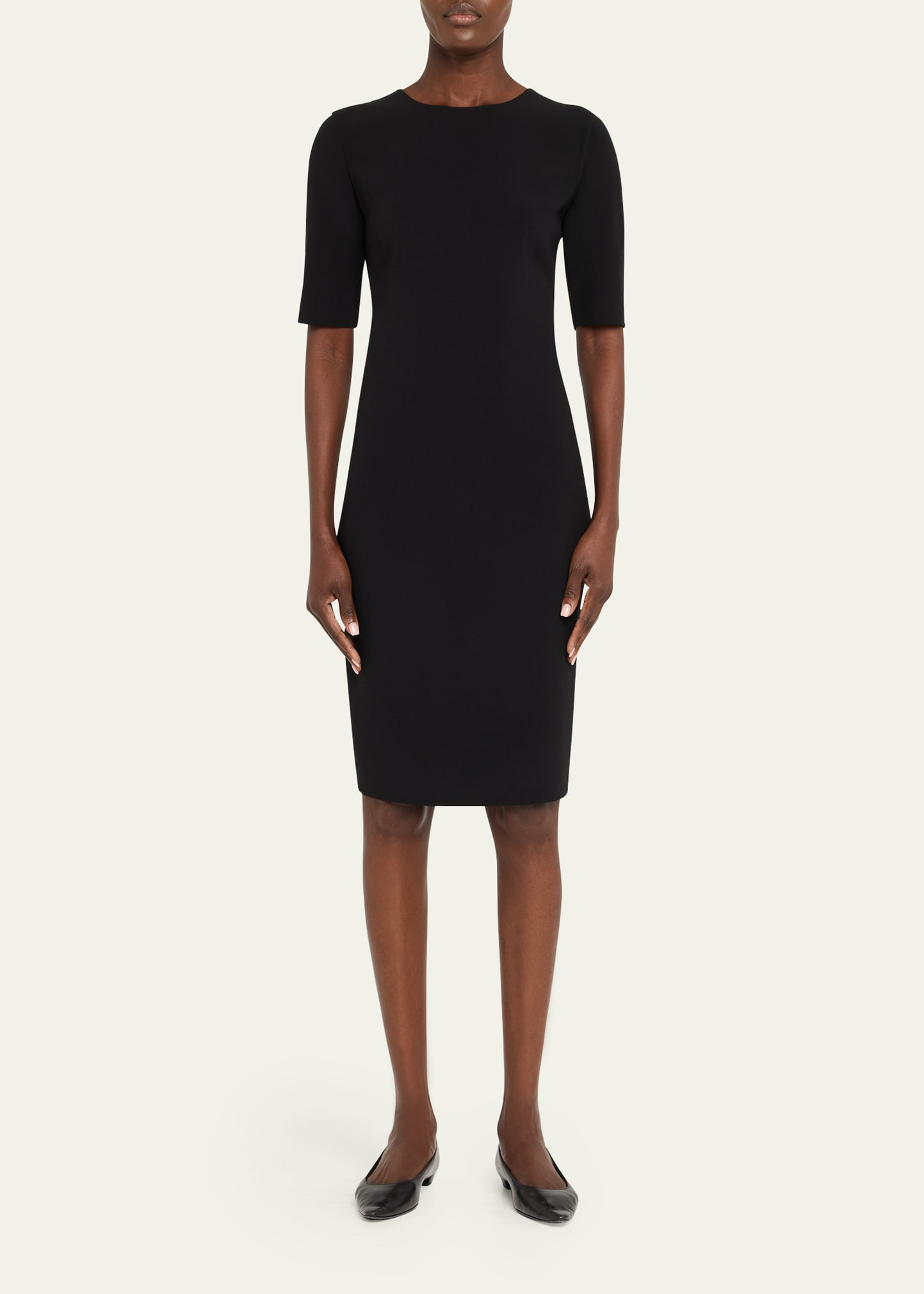 Short-Sleeve Wool Crepe Stretch Dress - 2