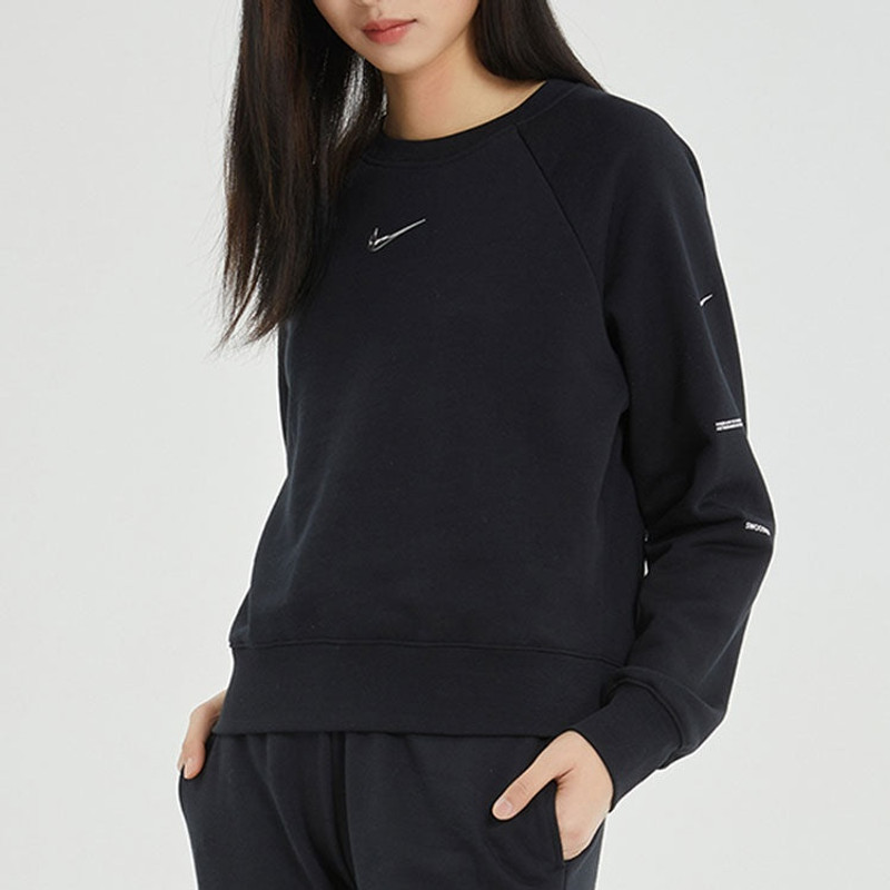 Nike (WMNS) Nike Sportswear Swoosh French Terry Crew Sweatshirt 'Black' DN4835-010 outlook