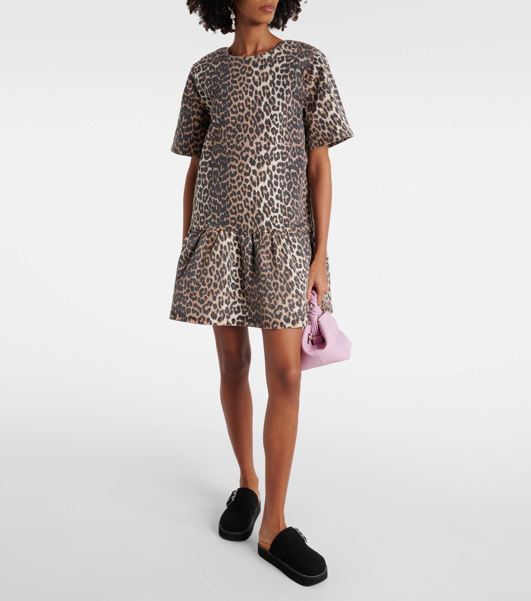 GANNI LEOPARD OPEN-BACK MINI DENIM DRESS | REVERSIBLE