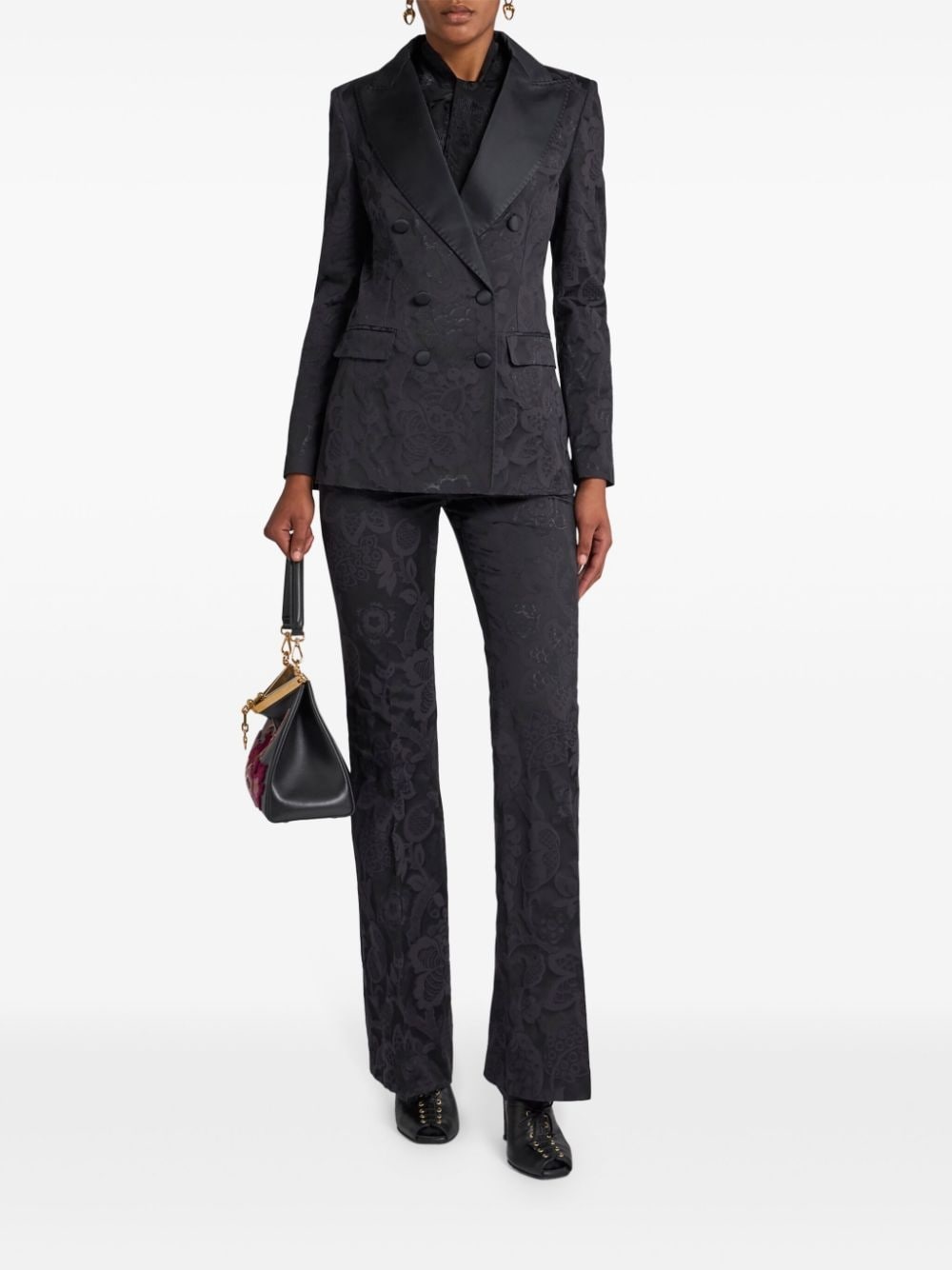 tonal-design jacquard trousers - 2