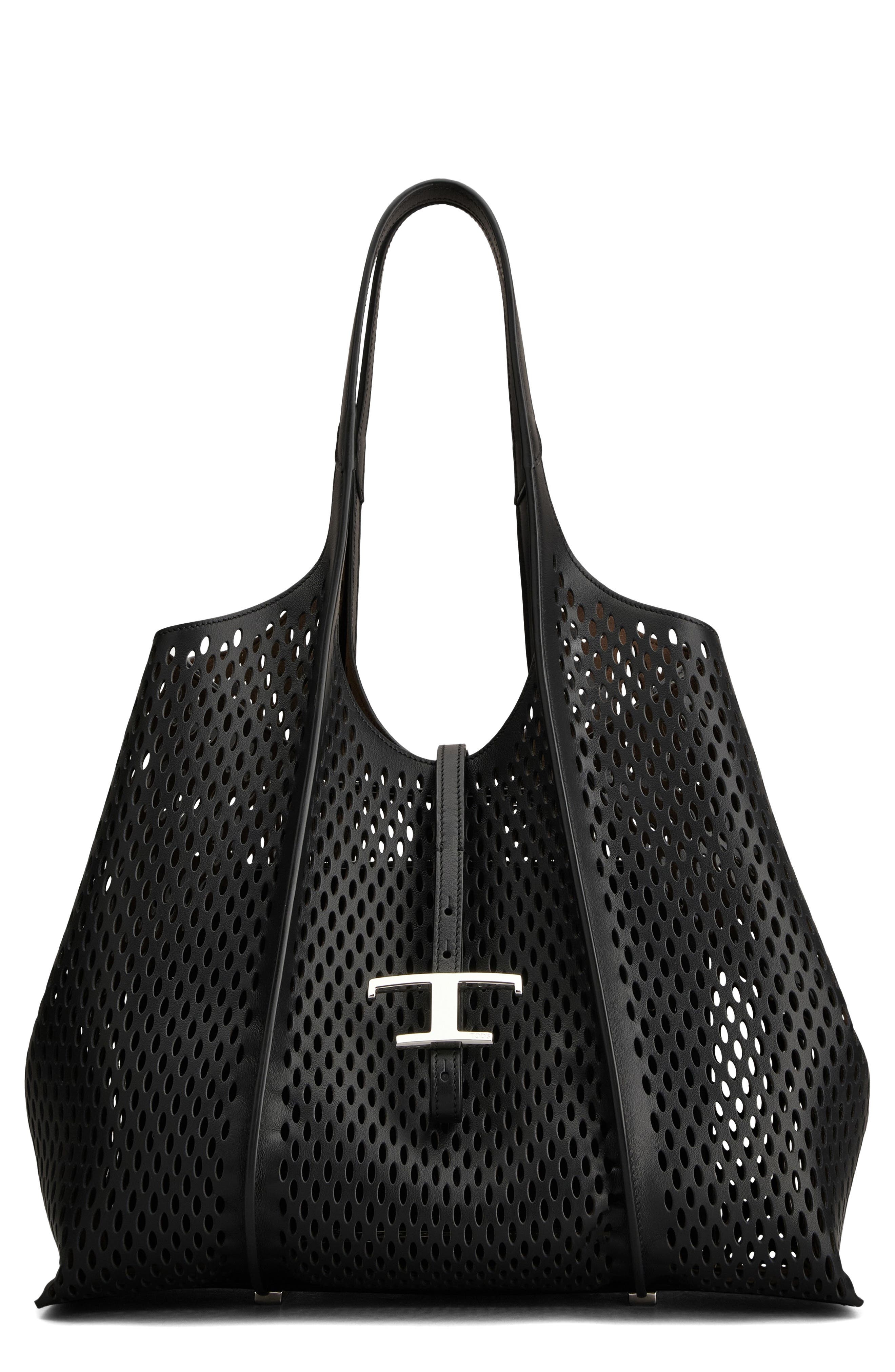 Tod's Medium T Timeless Perforated Leather Shopper in Nero at Nordstrom - 1