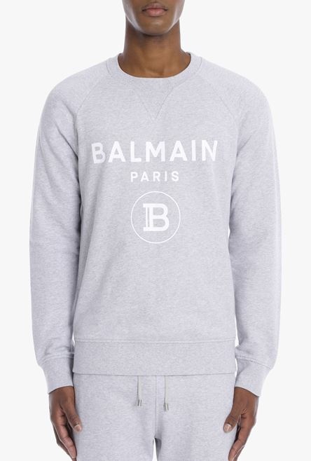 Gray cotton sweatshirt with white Balmain Paris logo - 5