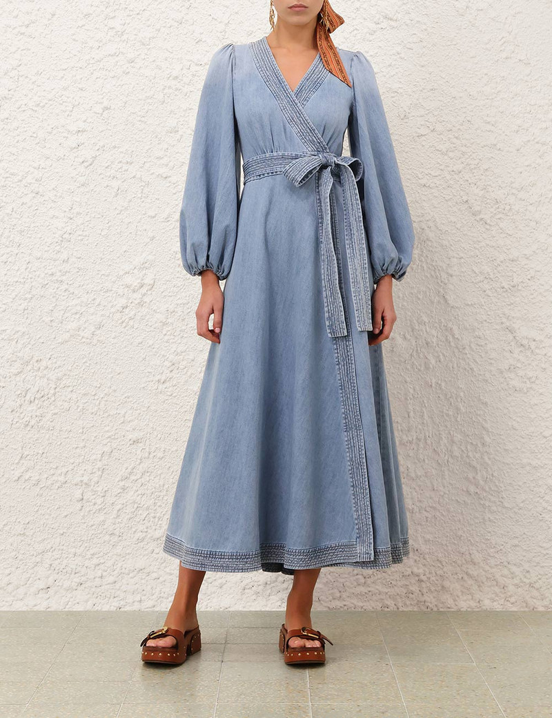 Zimmermann INDRA DENIM WRAP MIDI DRESS outlook