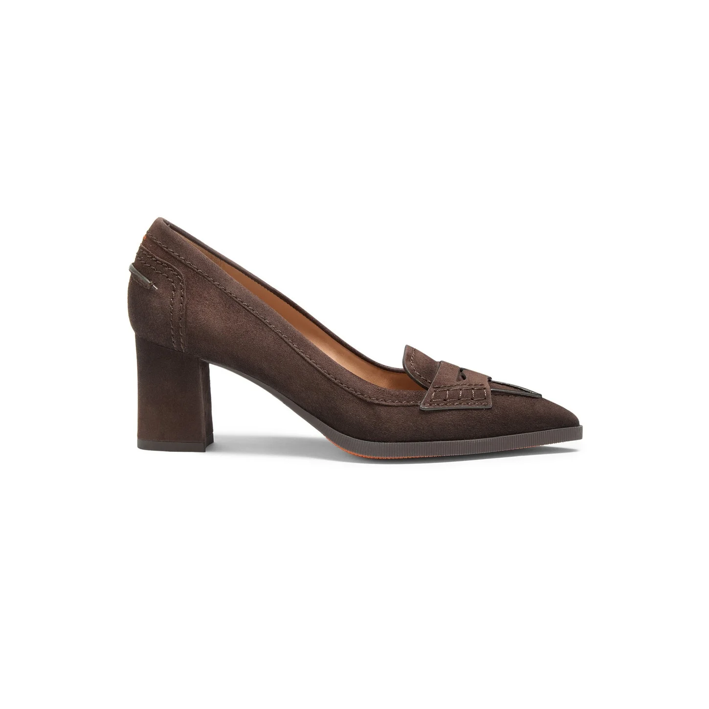 Women's dark brown suede mid-heel pump - 1