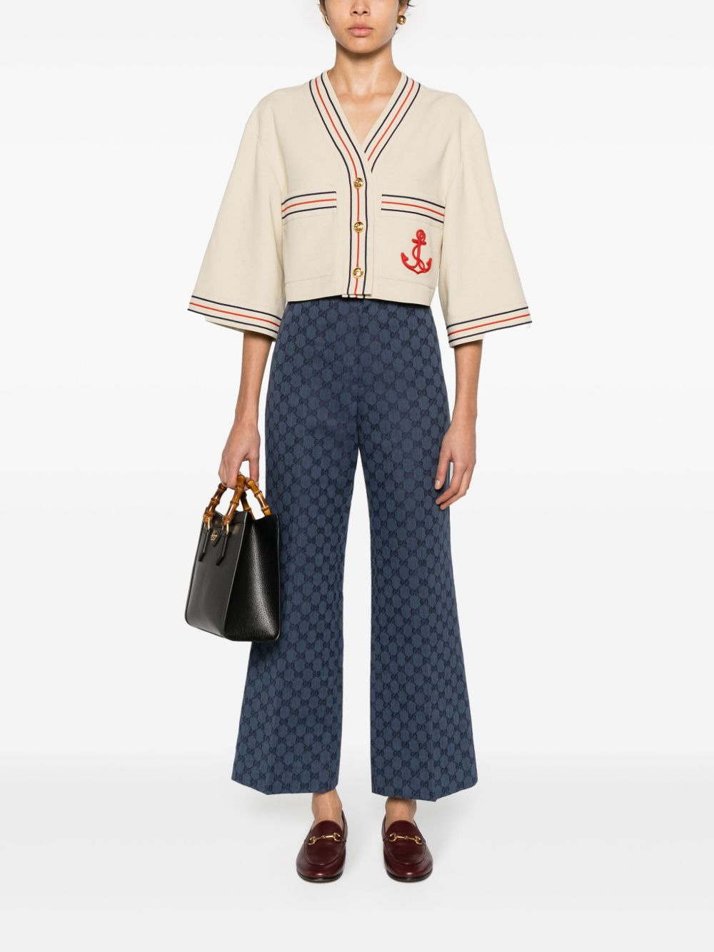 Anchor-appliqué cropped cardigan - 2