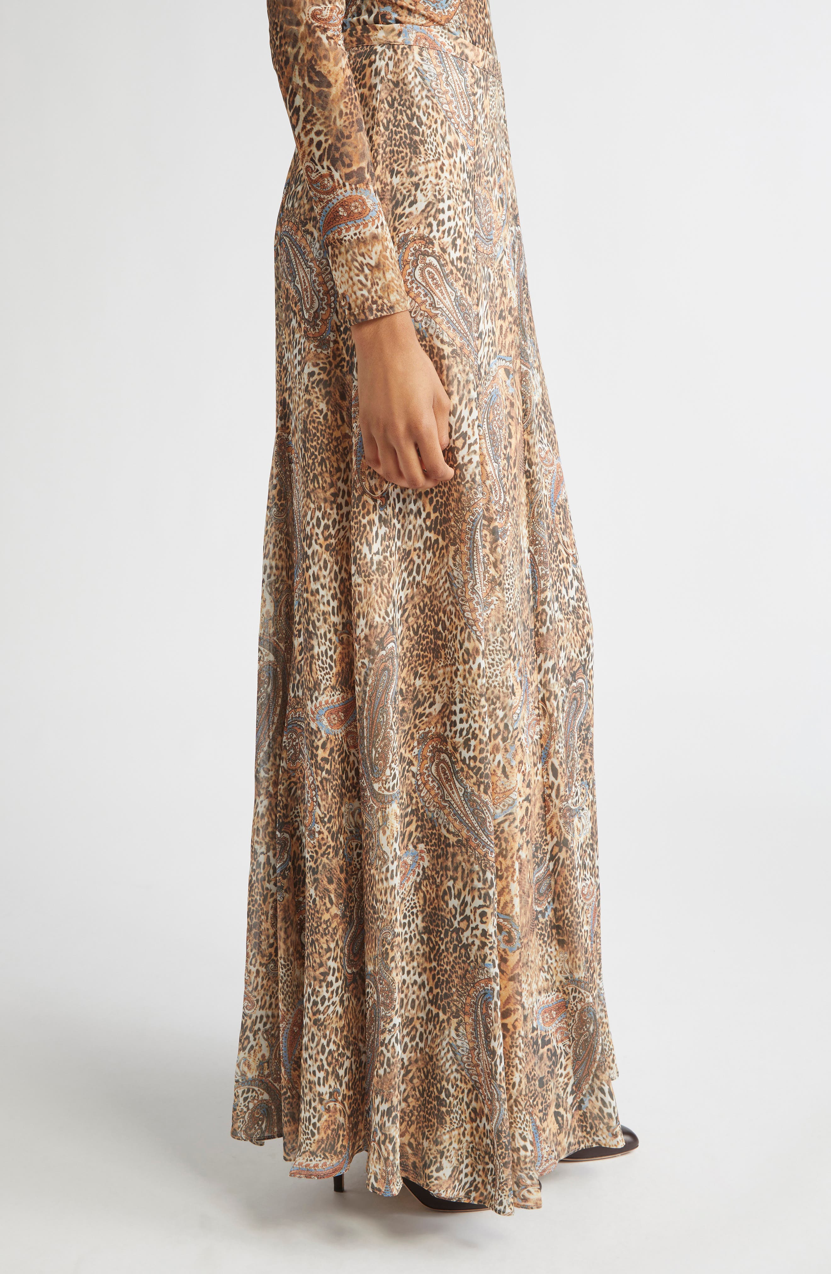 L'AGENCE Patricia Print Maxi Skirt in Brown/Blue Valencia Leopard at Nordstrom - 4