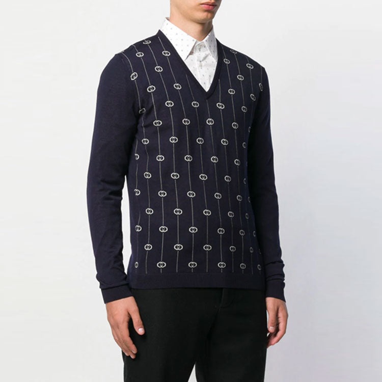 Gucci Monogram Motif Sweater 'Navy' 576902XKAUM - 4