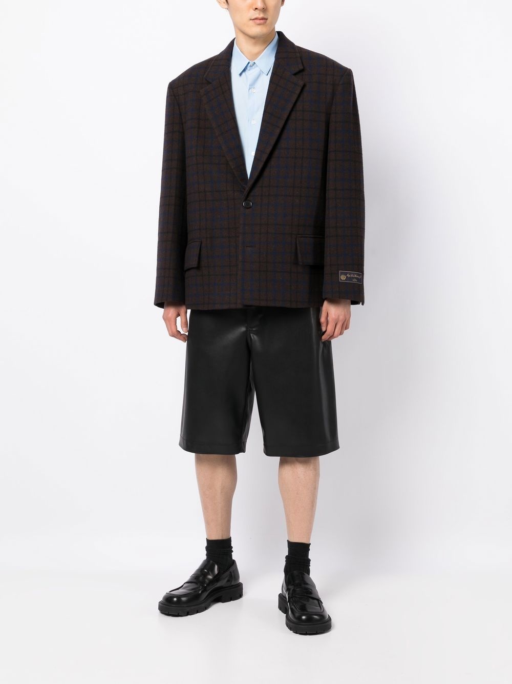 grid-pattern single-breasted blazer - 3