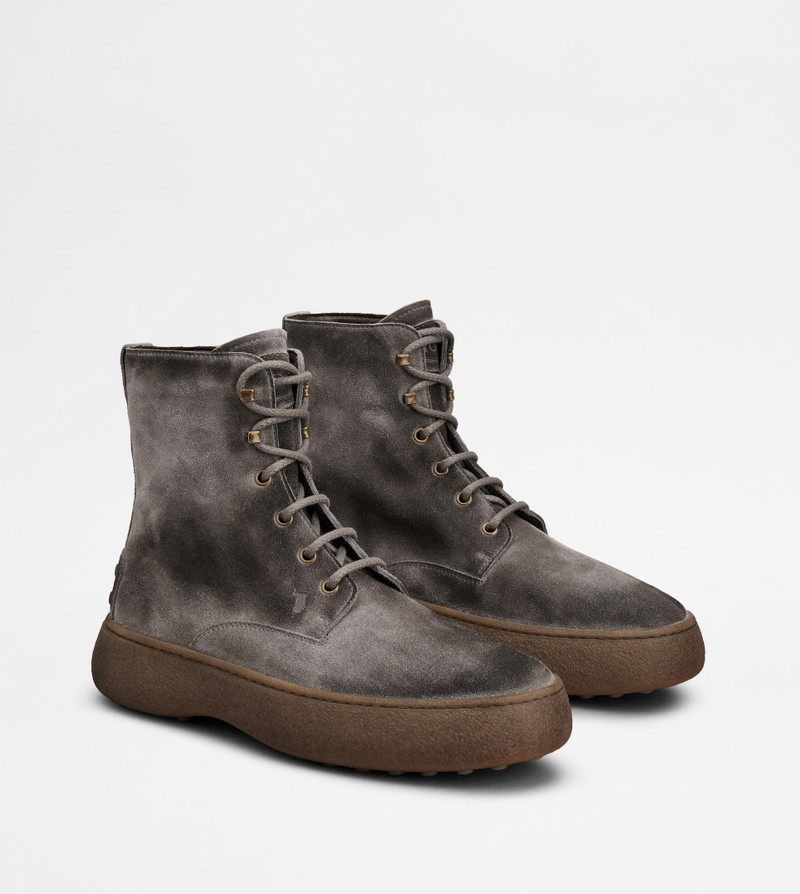 TOD'S W. G. LACE-UP ANKLE BOOTS IN SUEDE - GREY 4