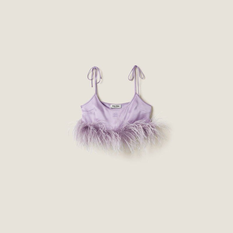Feather-trimmed satin top 1