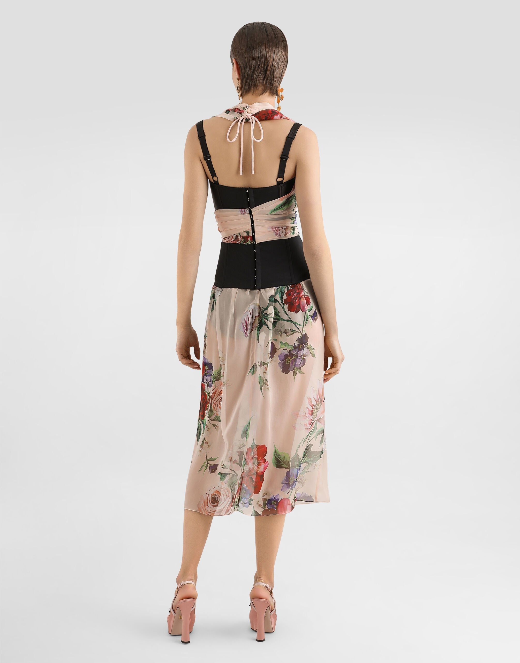 Marquisette and chiffon corset top with floral print - 3