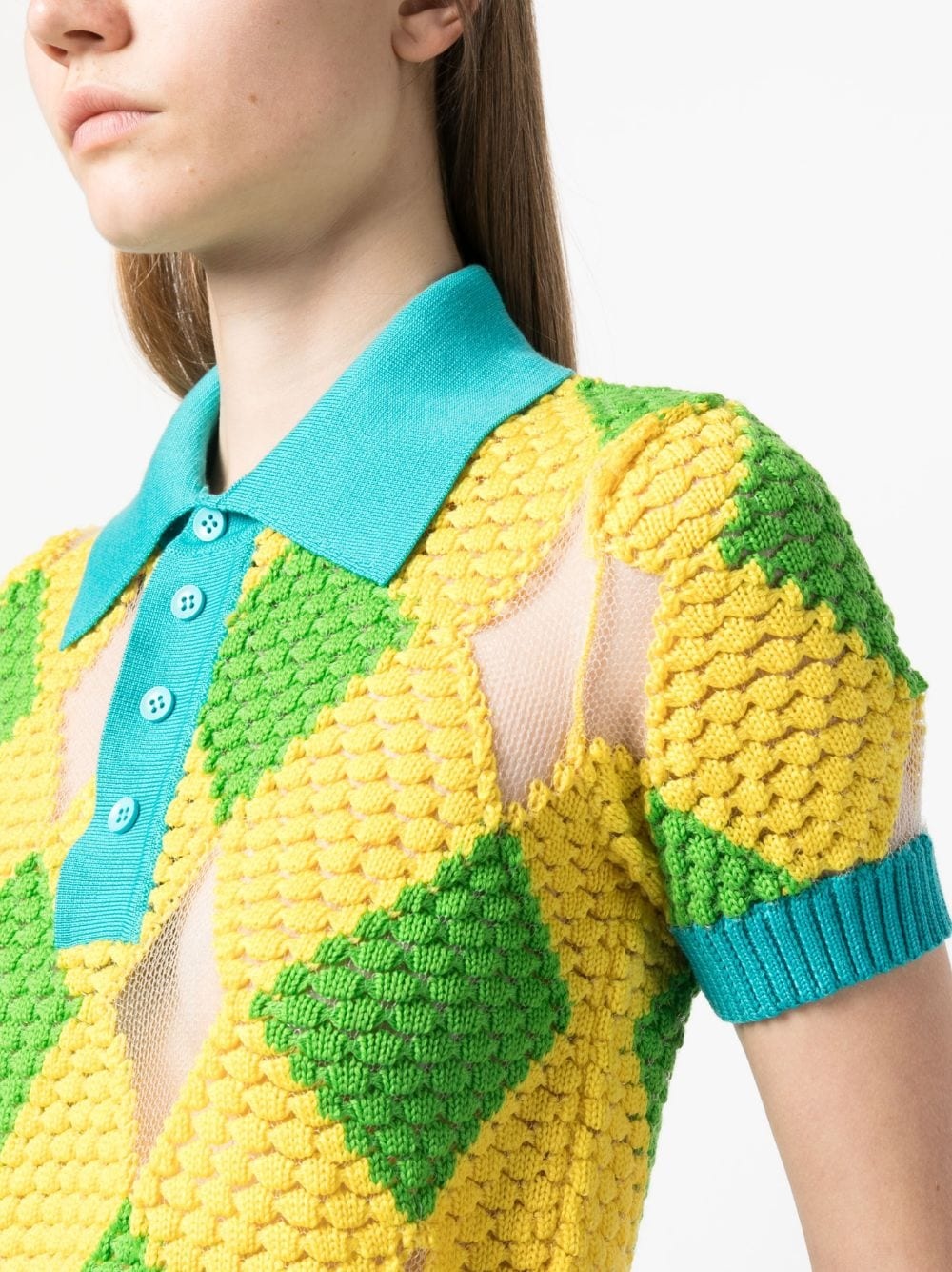 geometric-pattern knitted polo shirt - 5