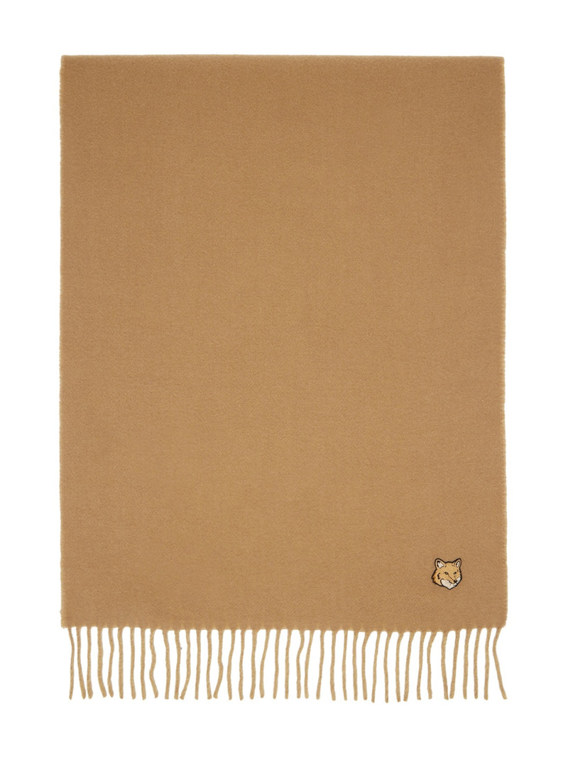 Beige Bold Fox Head Double Face Scarf - 1