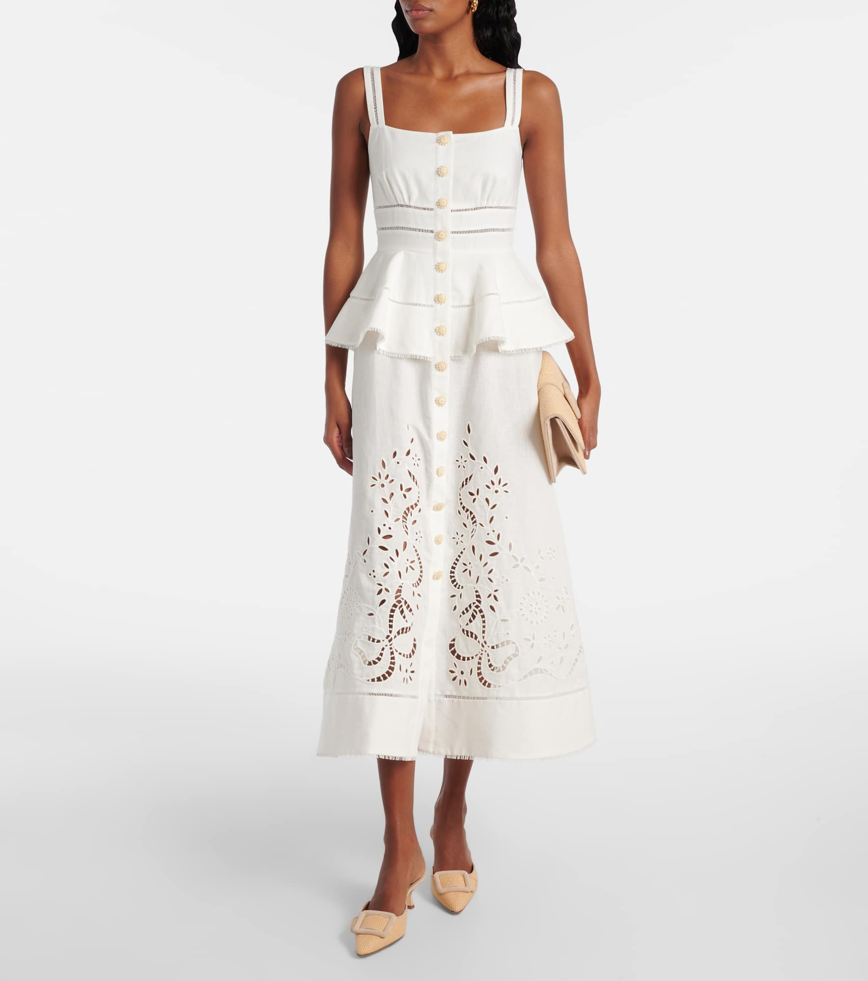 Peplum linen and cotton midi dress - 2