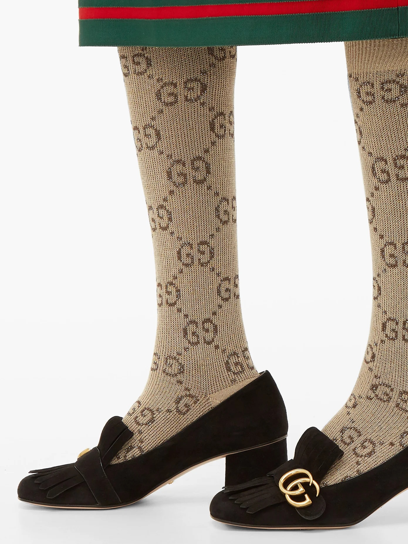 GG-intarsia knee-high cotton-blend lamé socks - 3