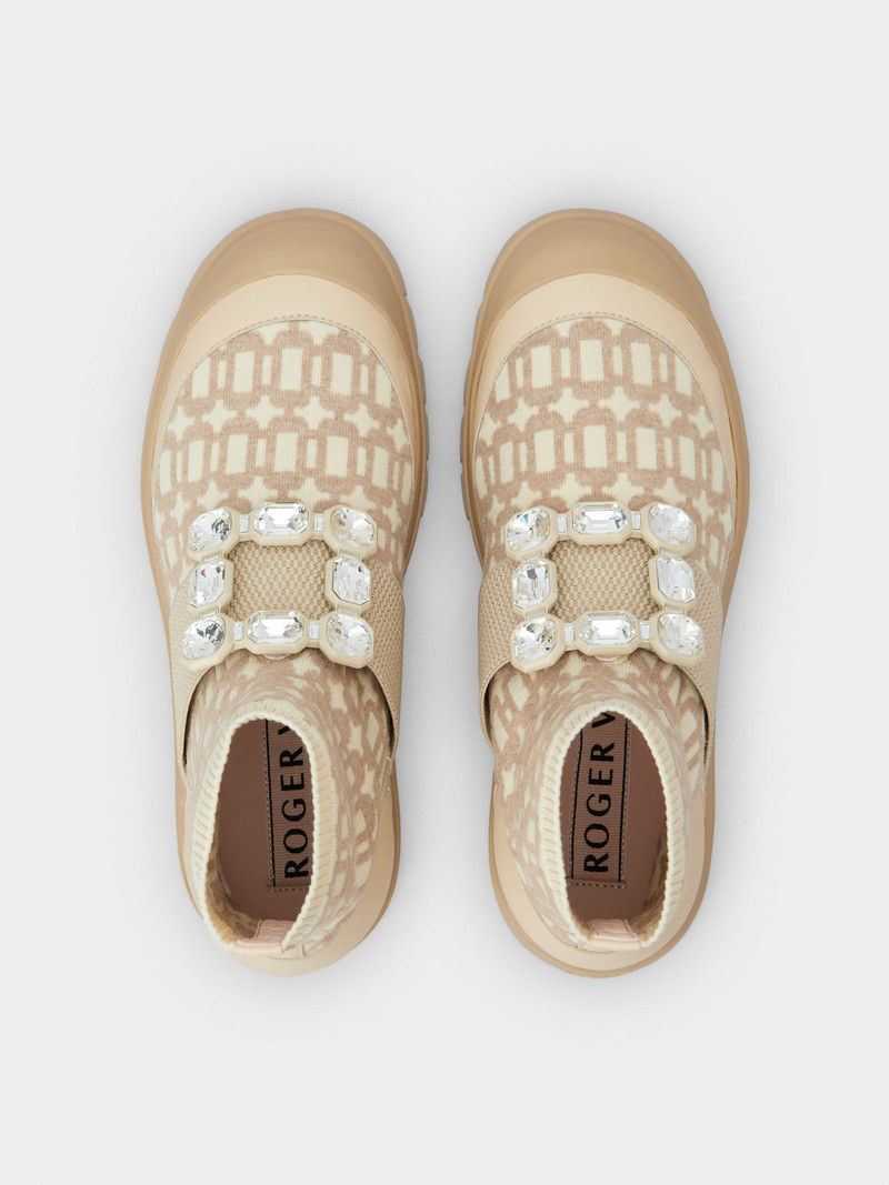 Walky Viv' Rhinestone Buckle Socks Ankle Boots in Fabric 4