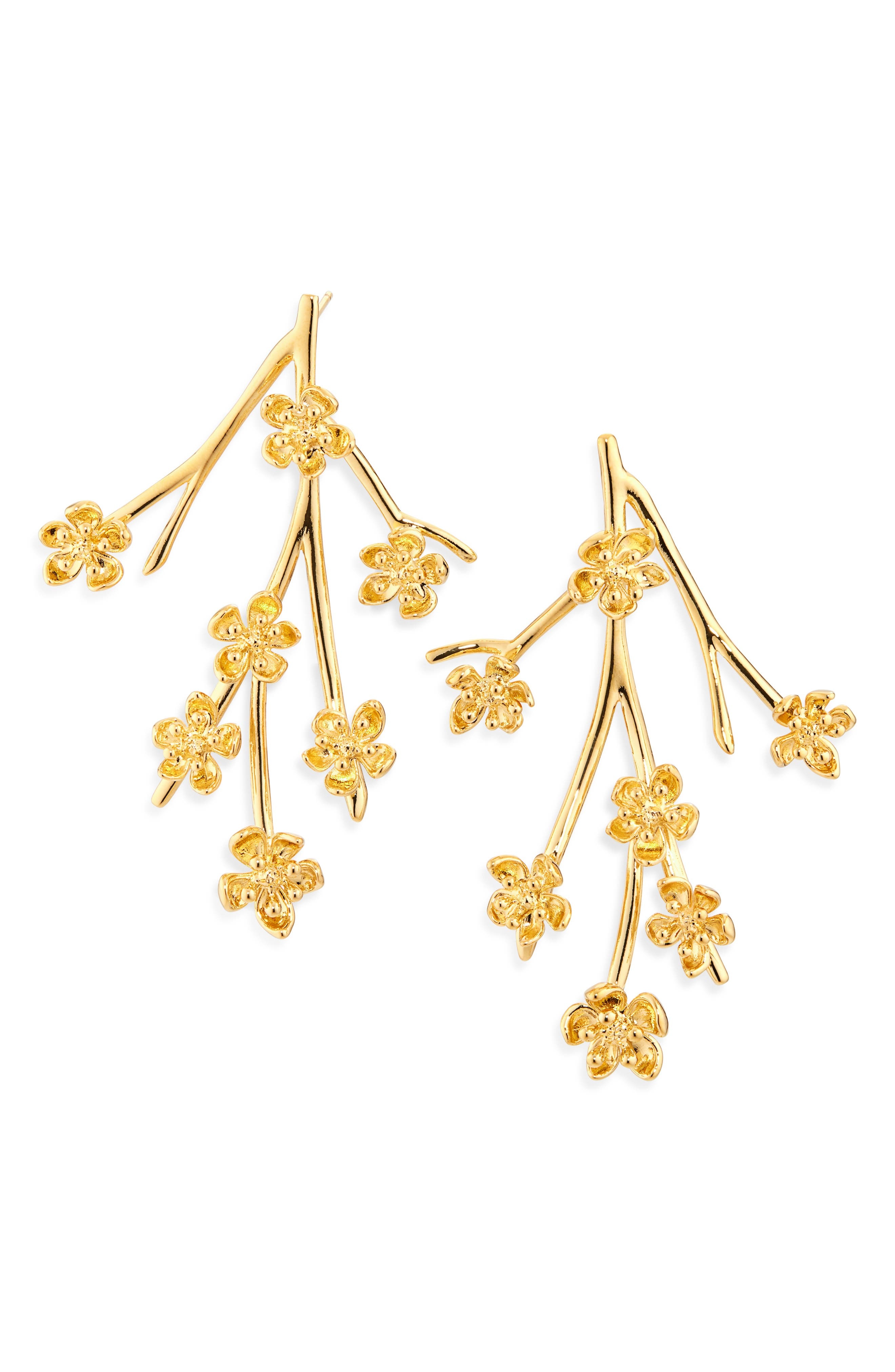 Oscar de la Renta Cherry Blossom Branch Earring in Yellow Gold at Nordstrom - 1