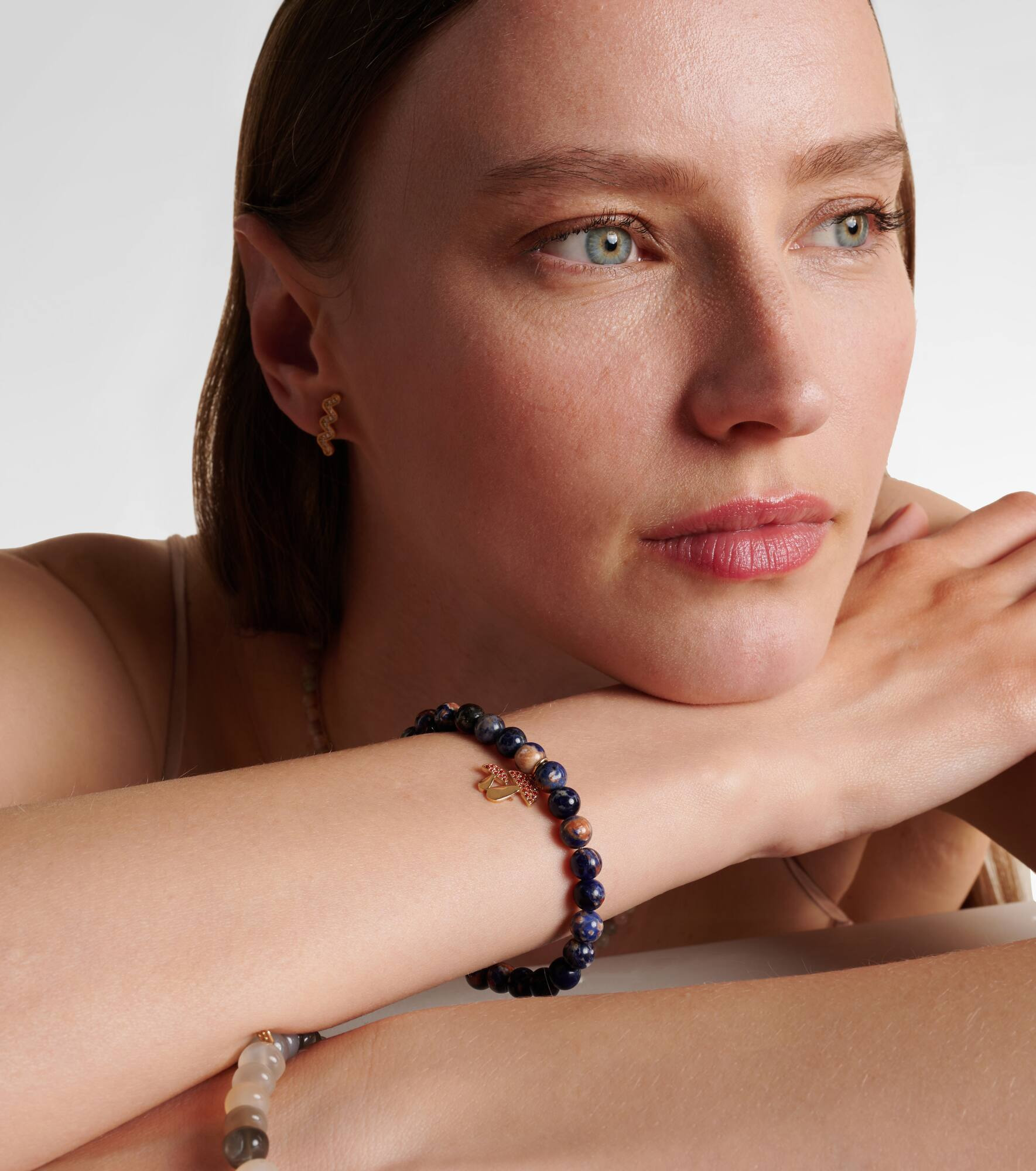 14kt gold beaded bracelet with sapphires and sodalite - 2