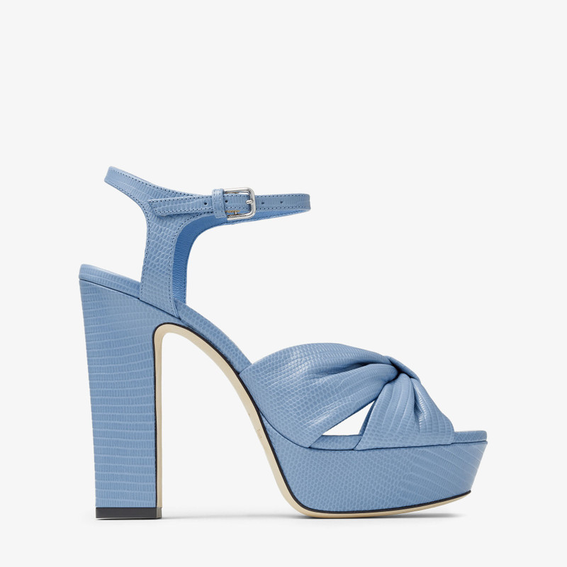 Heloise 120 Denim Lizard Print Platform Sandals - 1