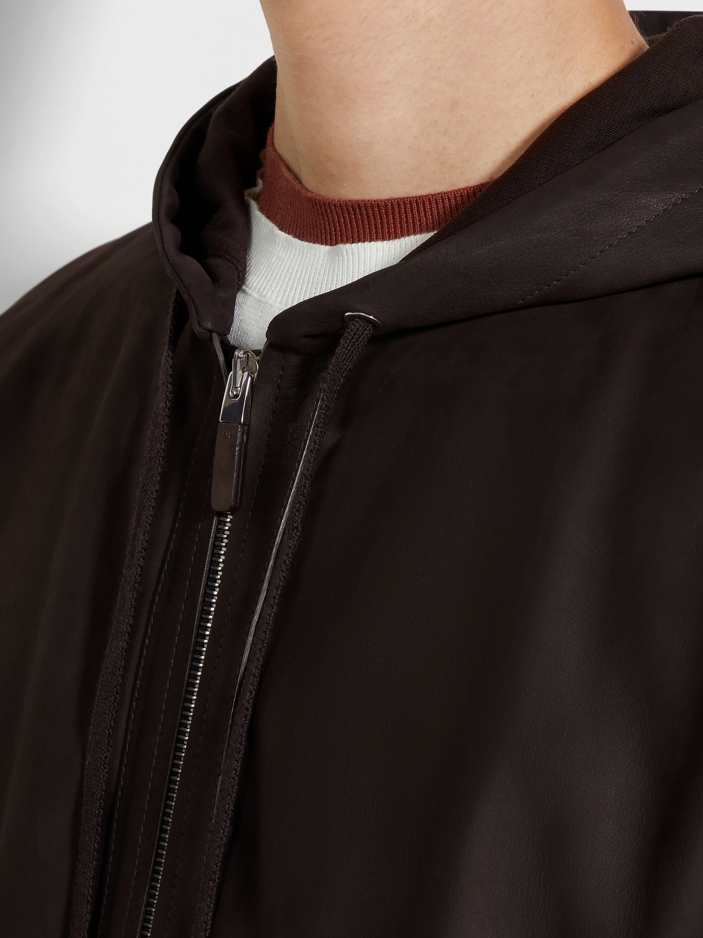 DARK BROWN WOOL AND SECONDSKIN HOODIE - 2