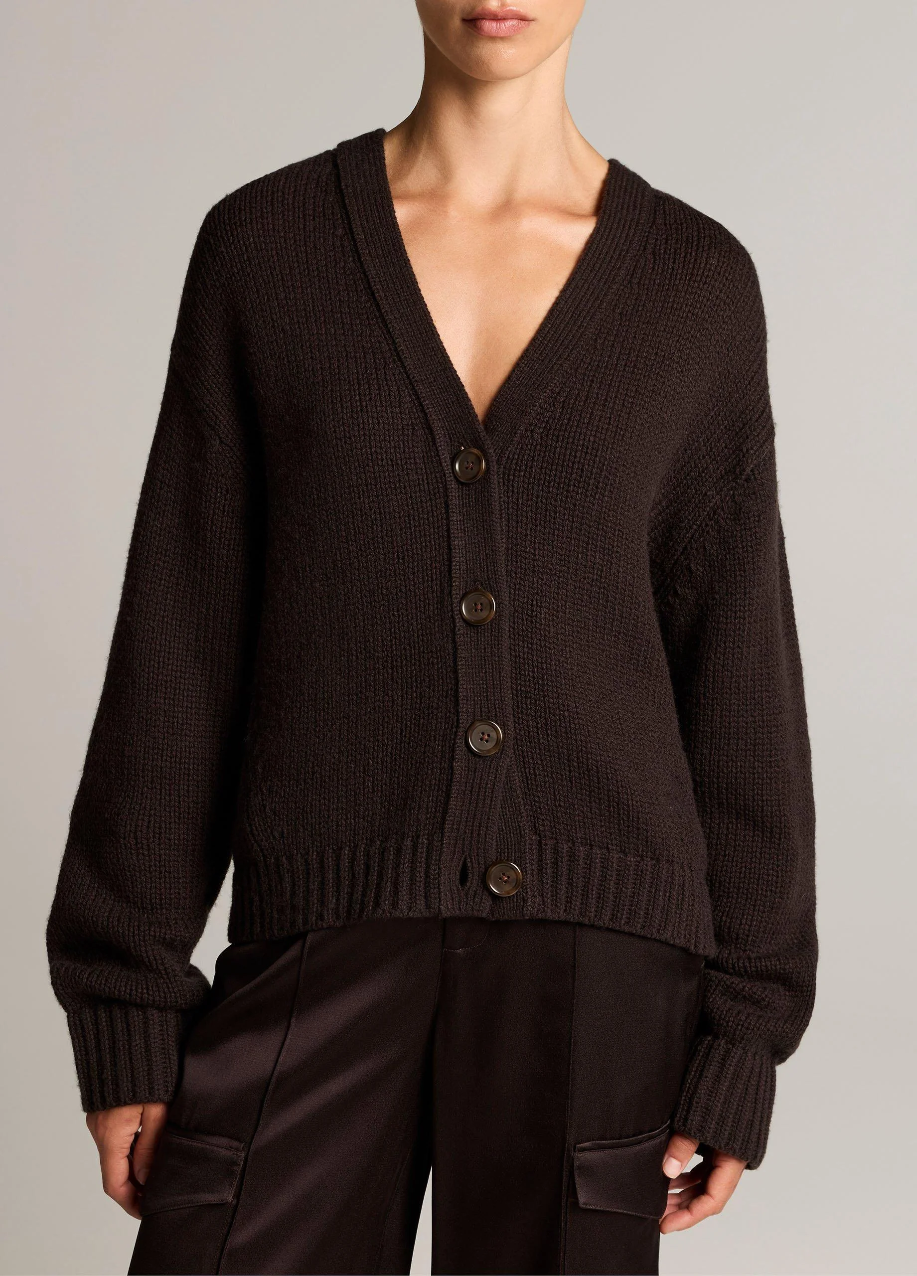 Wool-Cashmere Boxy V-Neck Cardigan - 1