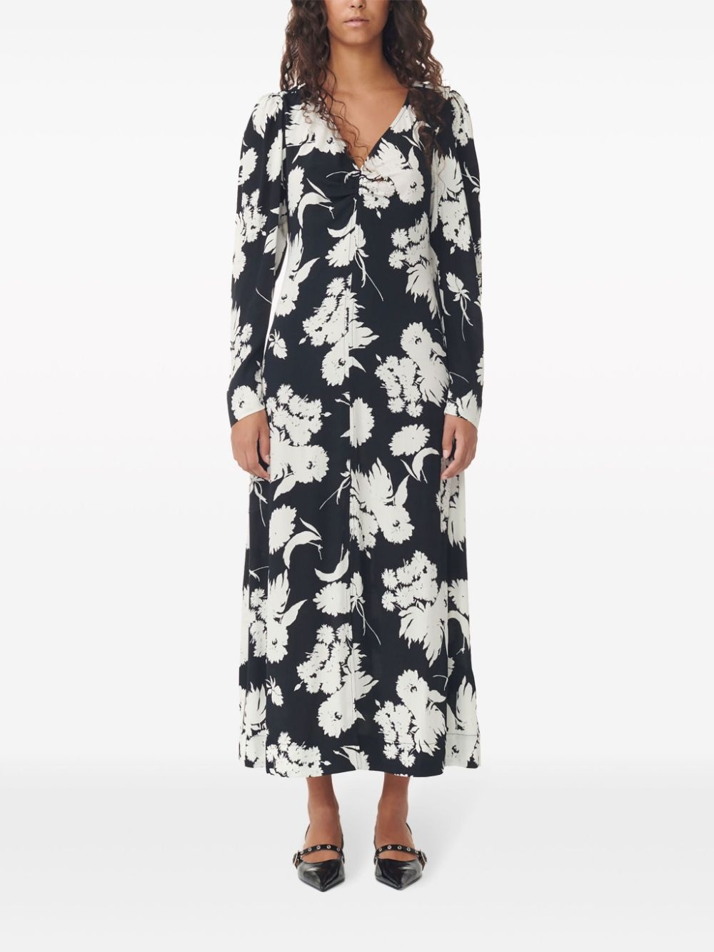 floral-print long-sleeve midi dress - 2