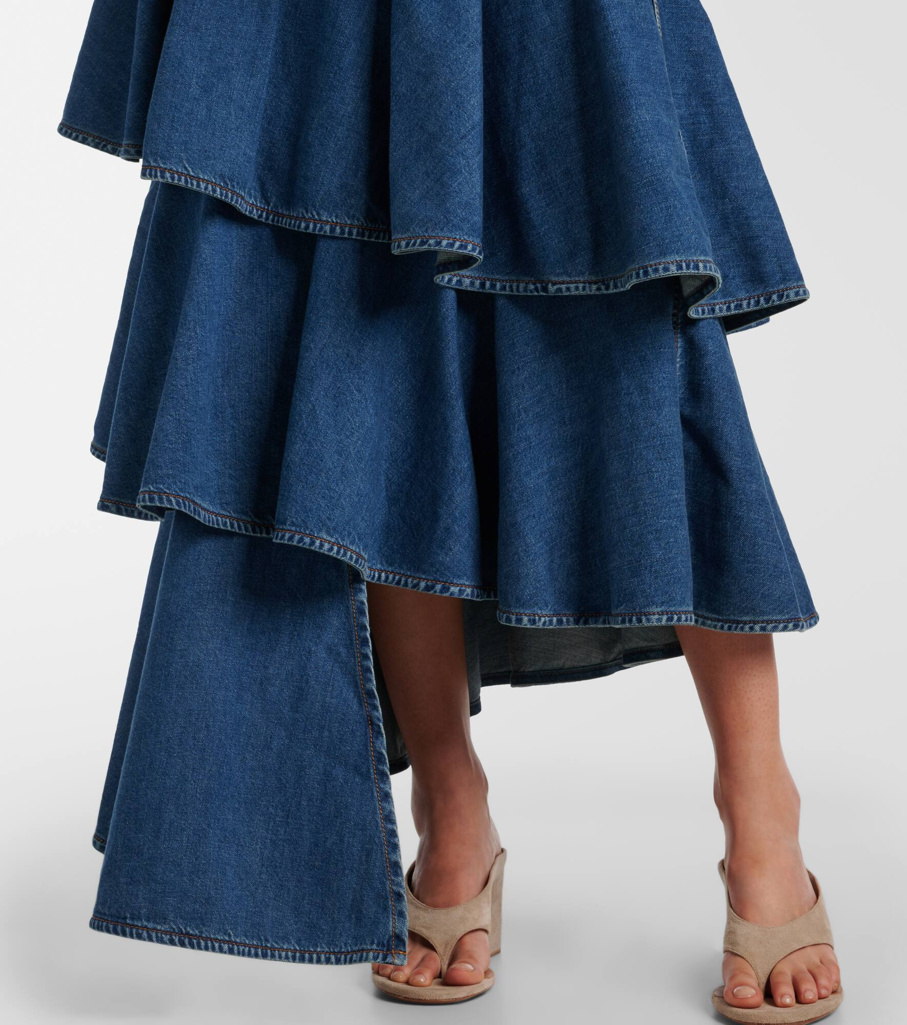 Spiral tiered denim midi skirt - 6