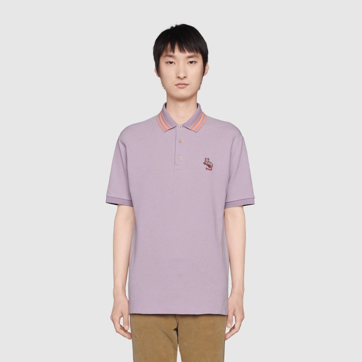 Cotton piquet polo with cat patch - 3