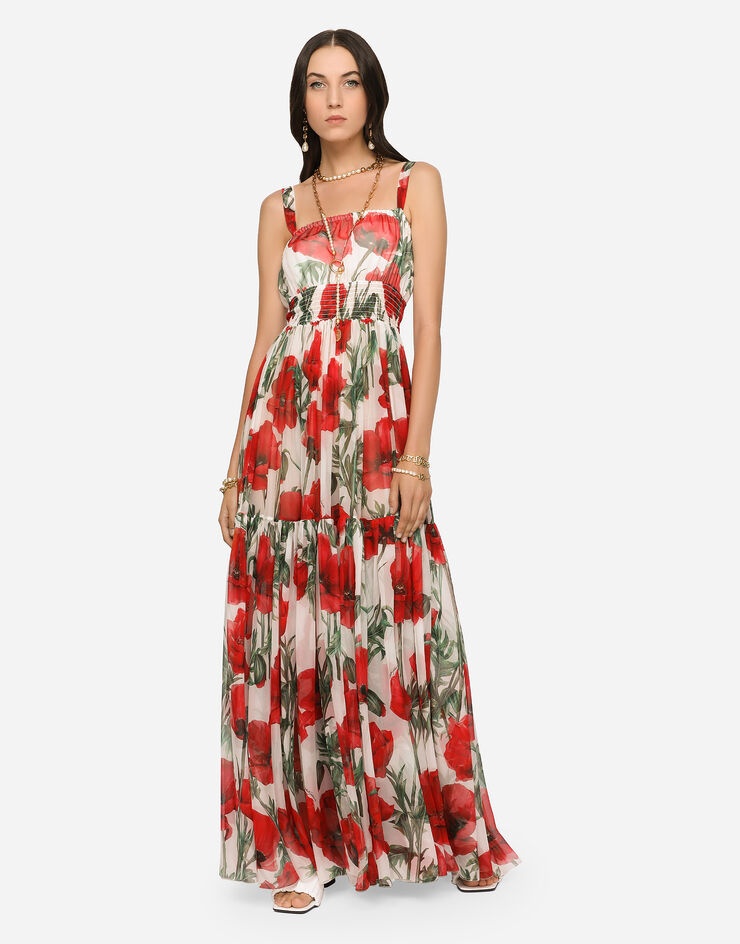 Long poppy-print chiffon dress - 4