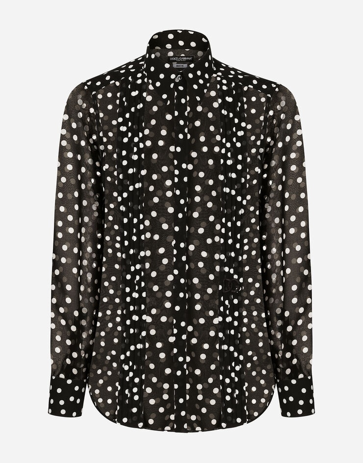 Oversize georgette shirt with polka-dot print and embroidery - 4