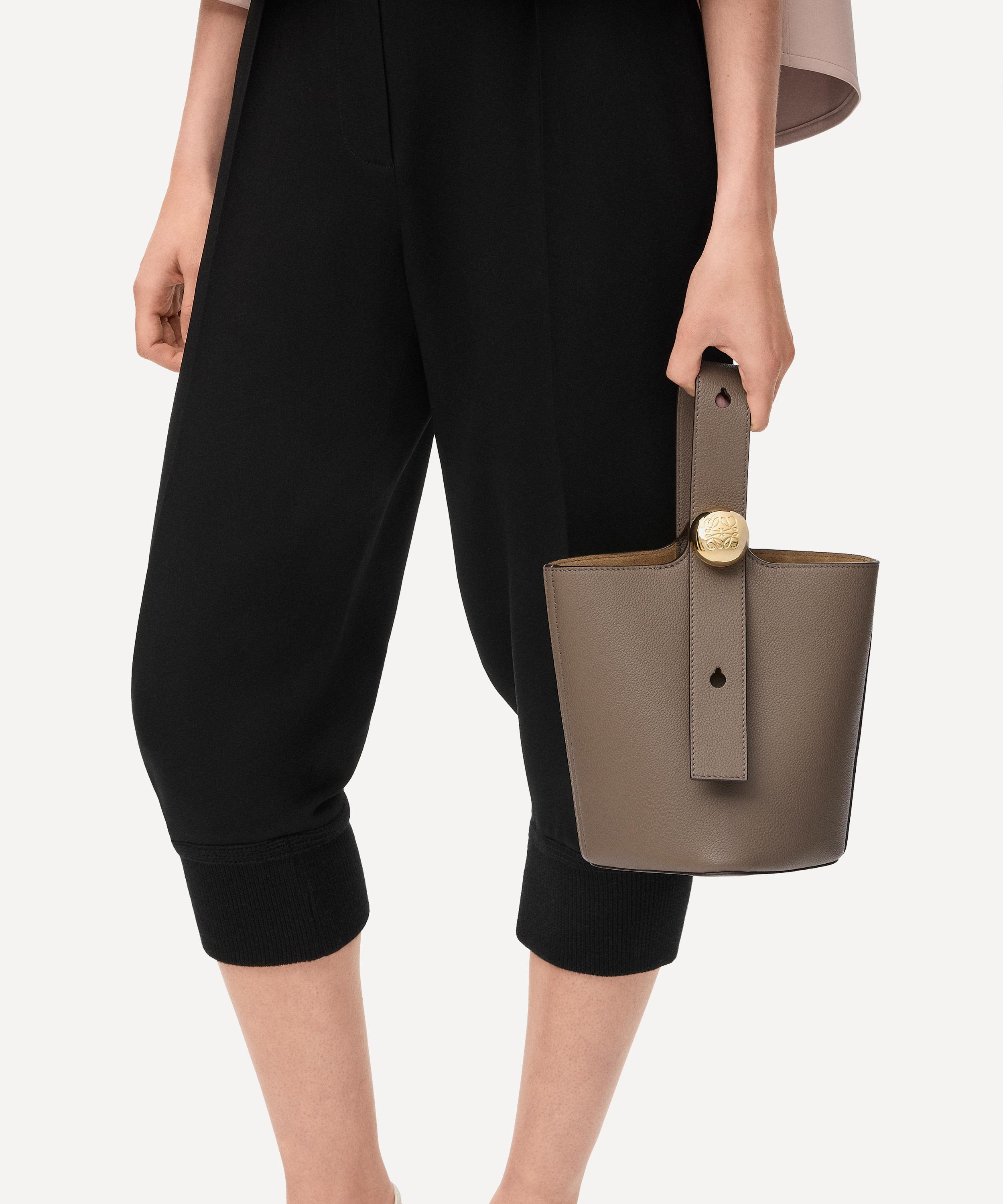 Mini Pebble Taupe Leather Bucket Bag - 7
