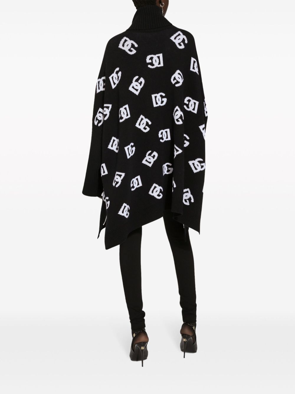 logo-jacquard roll-neck poncho - 4