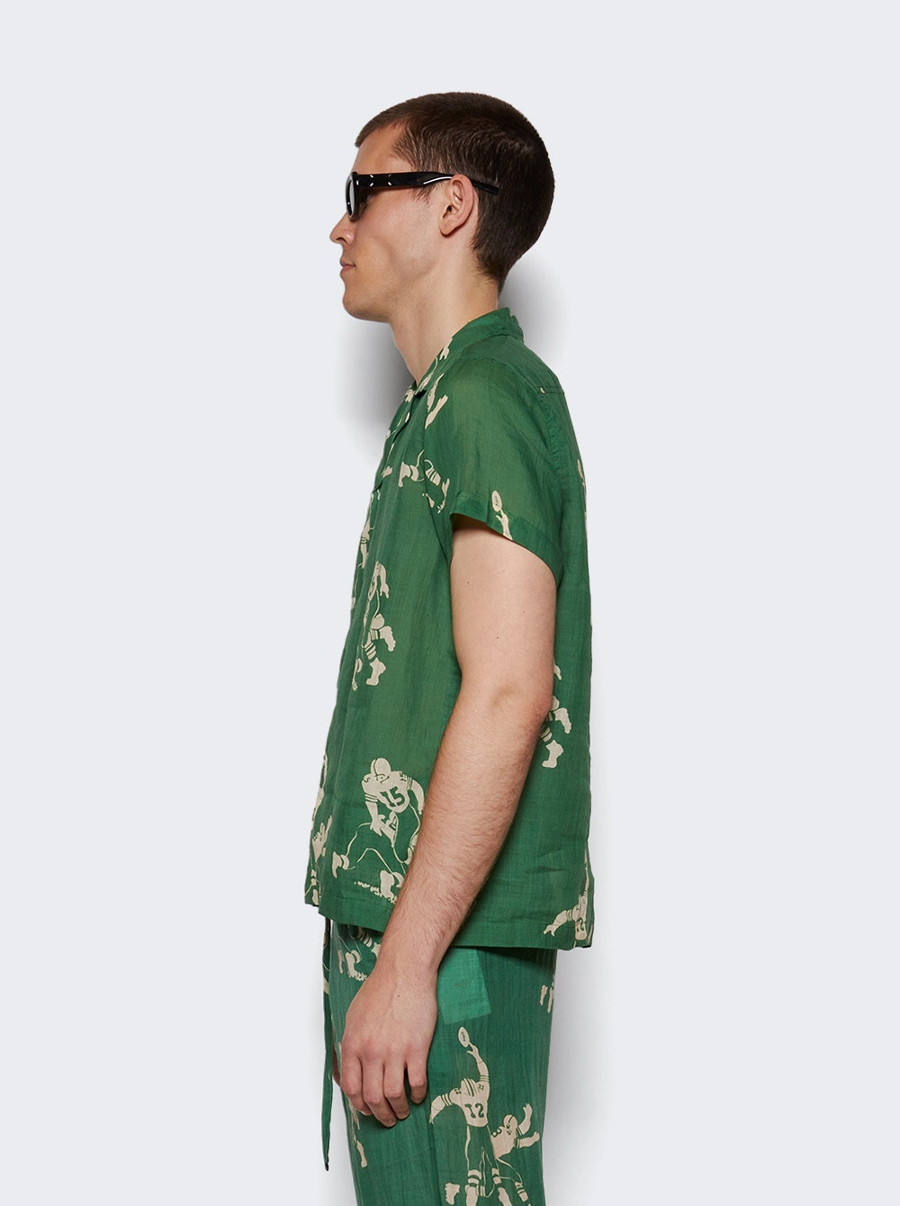 Football Linen Short Sleeve Shirt Green - 4