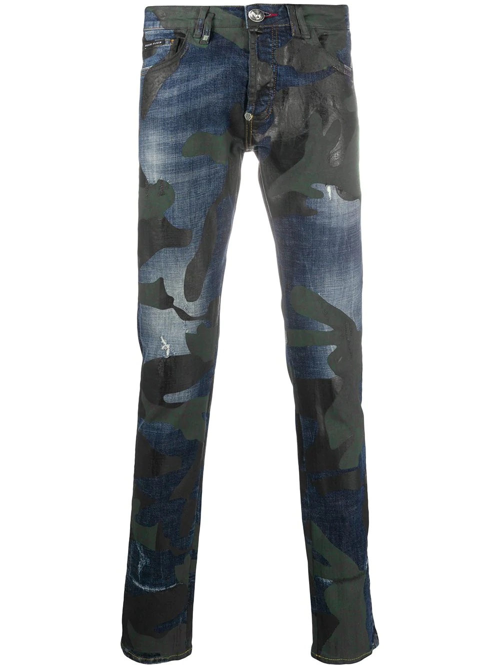 camouflage print straight jeans  - 1