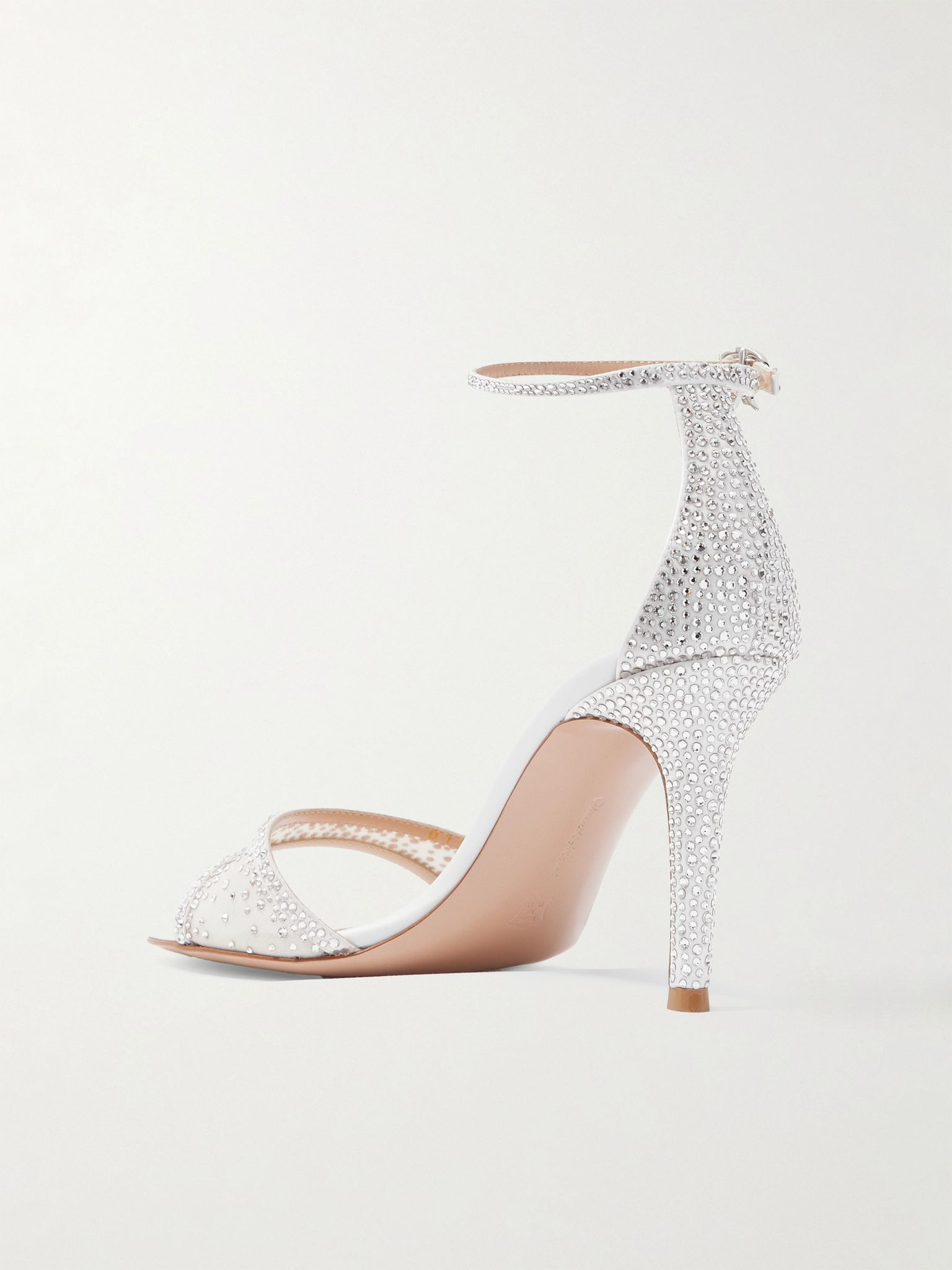 Rania 85 crystal-embellished organza-trimmed suede sandals Off-white - 3