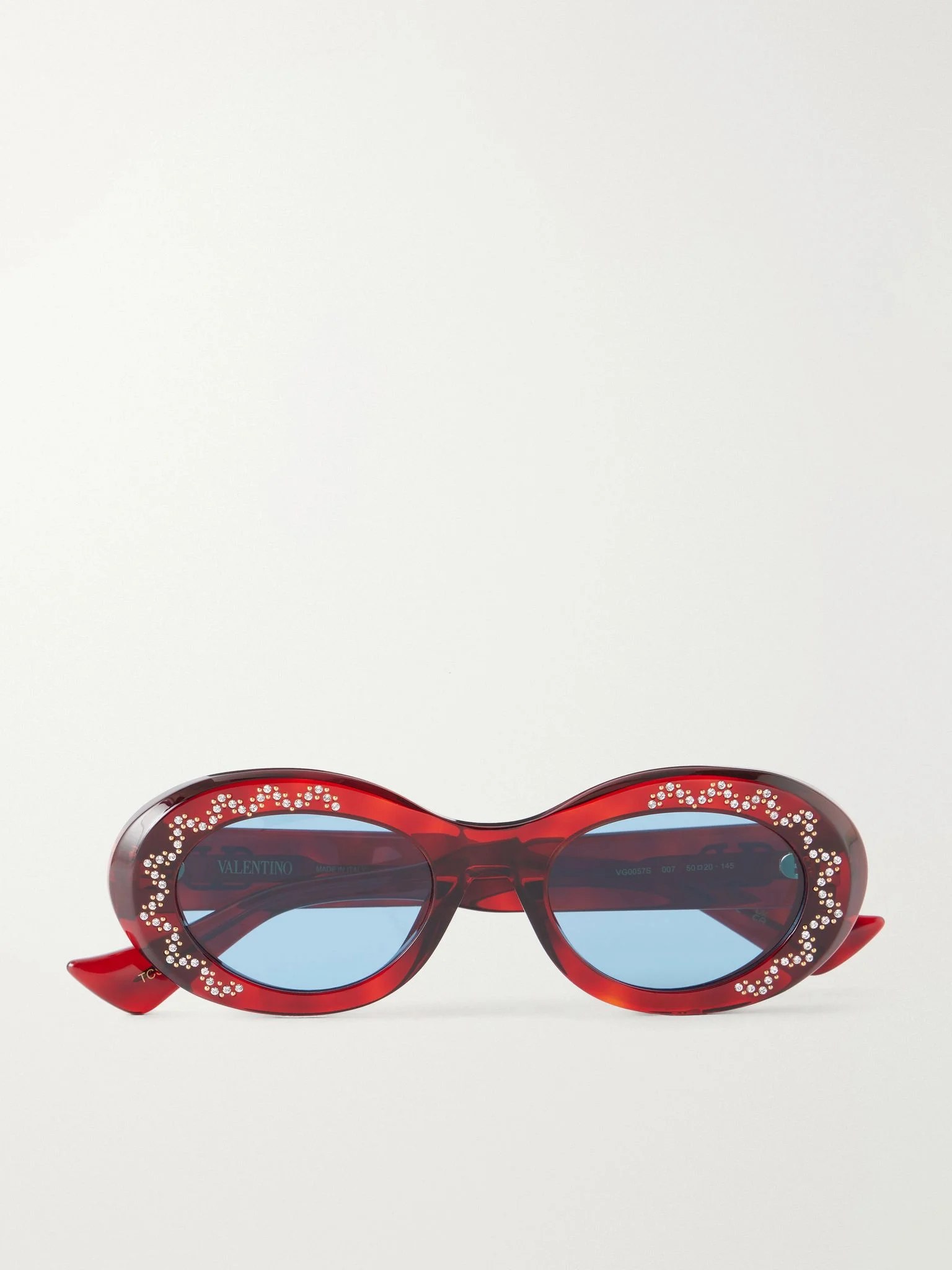 Crystal-embellished round-frame recycled acetate sunglasses Red - 1
