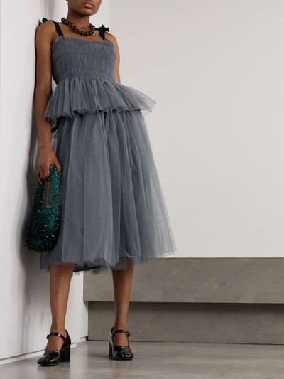 Molly Goddard Lottie ruffled grosgrain-trimmed tulle midi skirt outlook