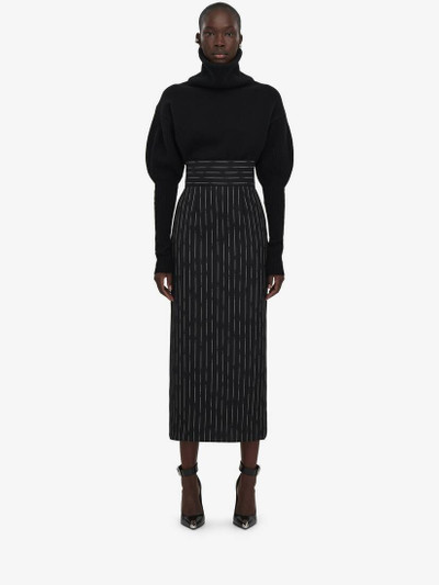 Alexander McQueen Women's Broken Pinstripe Pencil Skirt in Black/ivory outlook