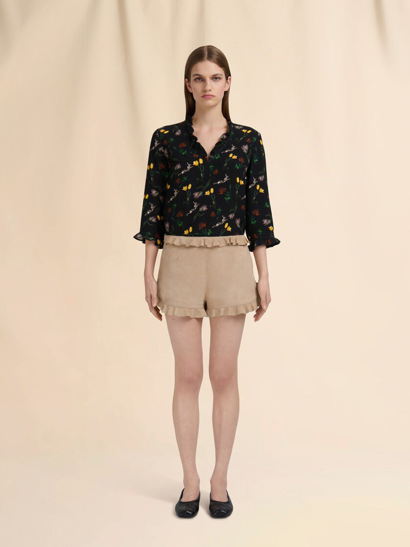 Marni BEIGE SUEDE SHORTS WITH RUFFLE outlook